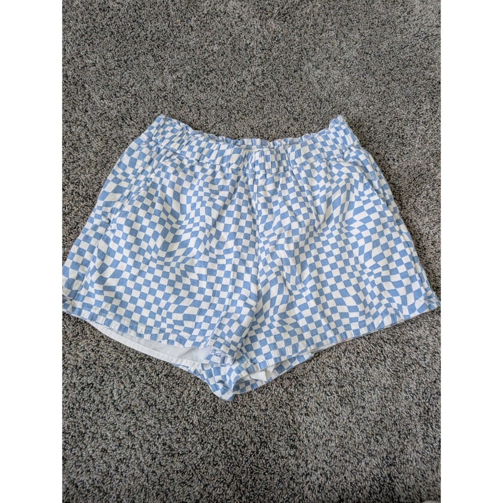 Hollister Blue White Warped Checkerboard Ultra High Rise Shorts Womens Small